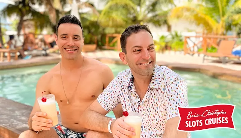 Brian and Marco enjoy some poolside water time during a stop during a Carnival Cruise Line cruise